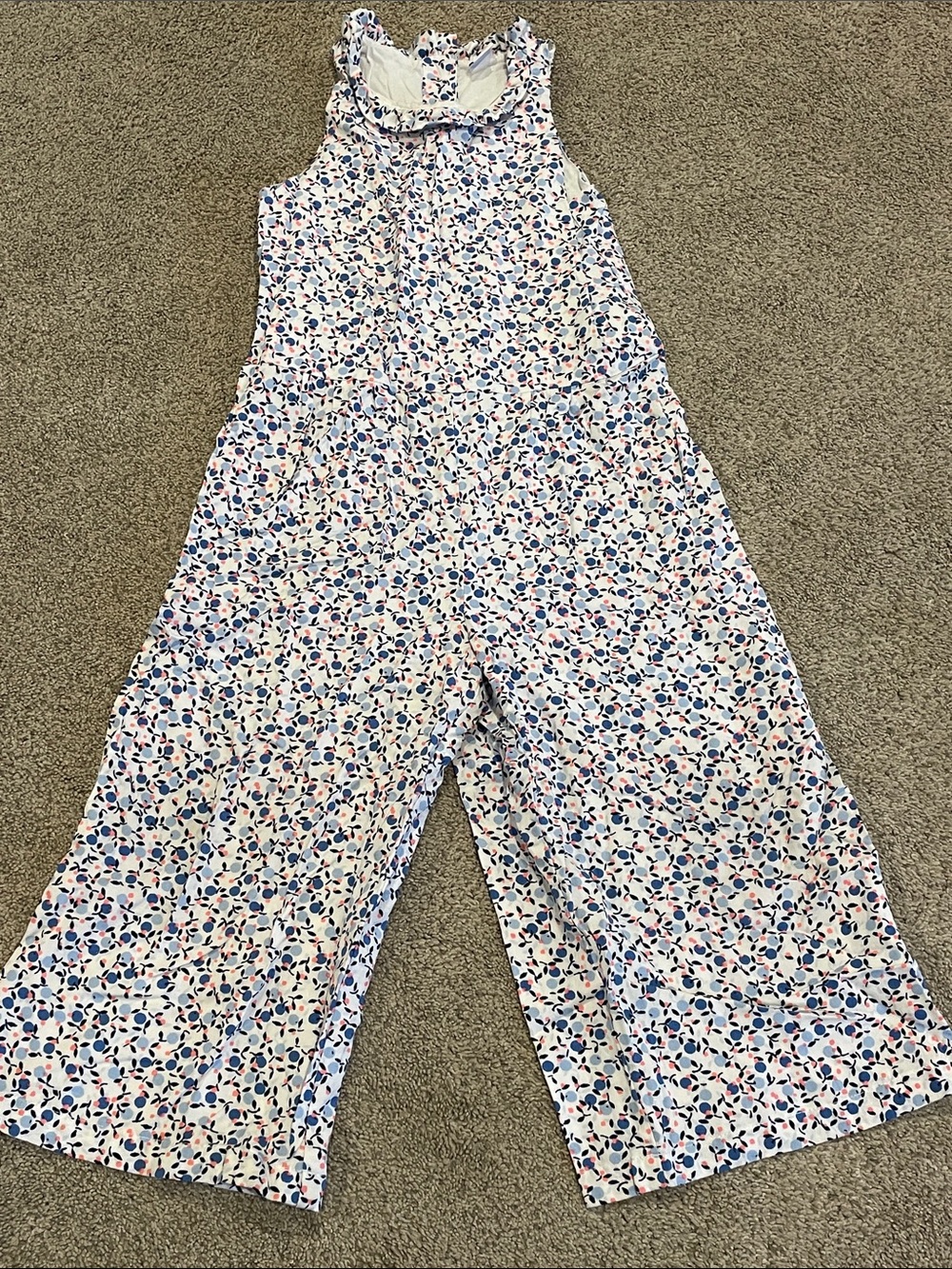 Janie and Jack Floral Sleeveless Wide-Leg Jumpsuit in White, Blue and Pink